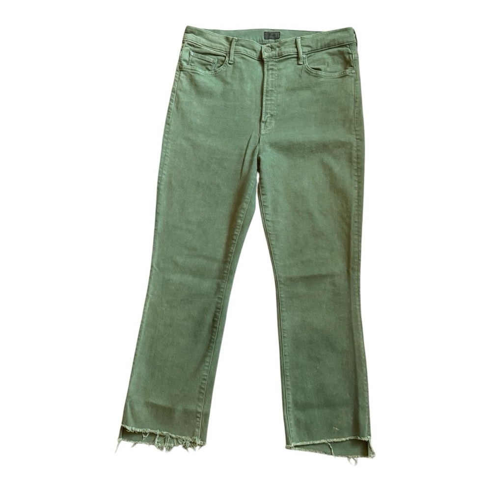 MOTHER The Insider Crop Step Fray Jeans Darkβ Olive Size 34 - Picture 1 of 9